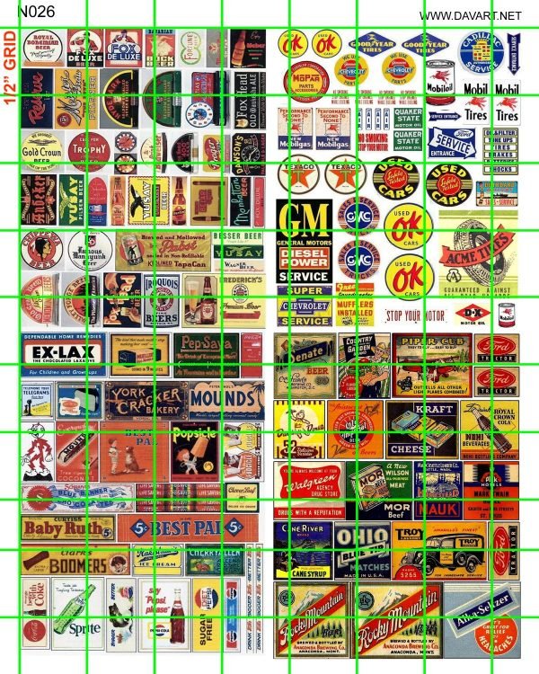 thumbnail image 2 of NH051 Dave's Decals N Scale Mixed Assorted Soda Grocery Header Window Decals (1/2 Set) 2 of 6