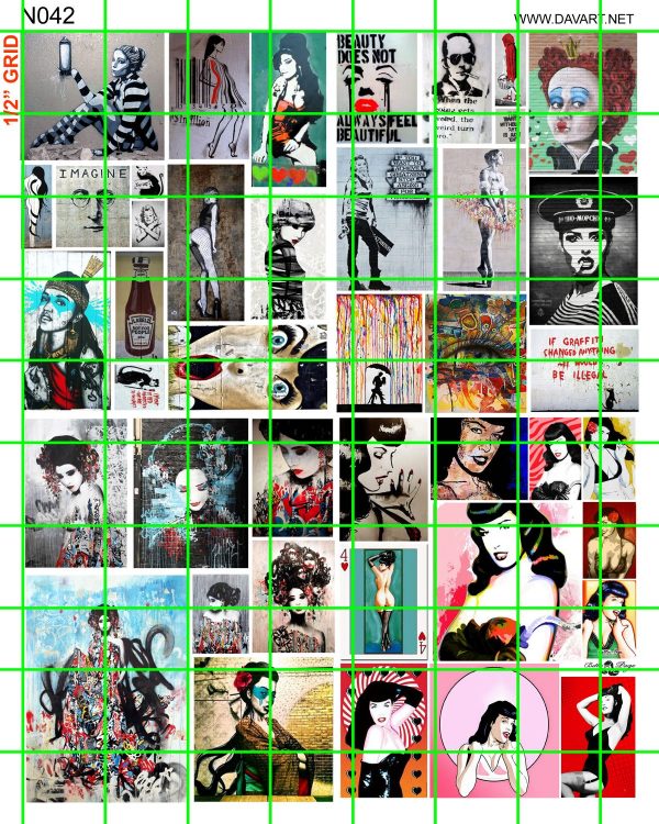 N042 N SCALE - MIXED URBAN STREET ART, BETTIE PAGE AND GRAFFITI SUITABLE FOR LARGER SCALES