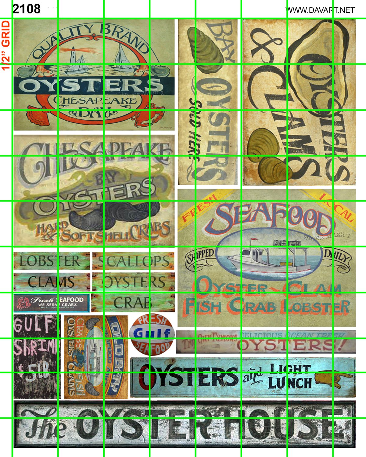 2108 - LG OYSTER HOUSE SIGNAGE, GULF SHRIMP, CLAMS, CHESAPEAKE BAY