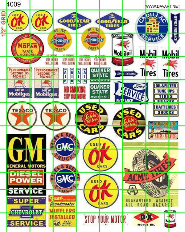 4009 GAS/OIL - VINTAGE MOBILOIL, GOODYEAR, GM, ACME TIRE, GMC, QUAKER STATE, USED CARS