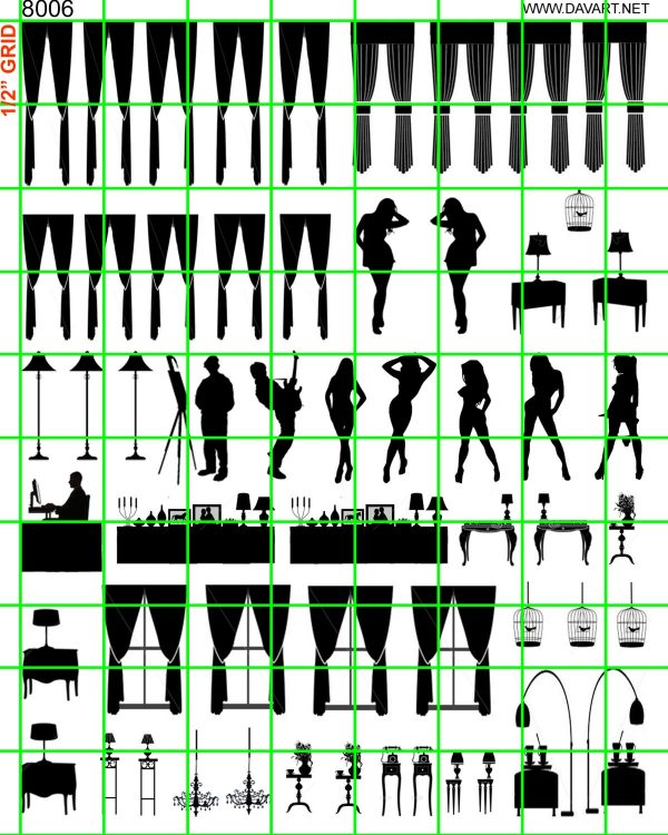 8006 - WINDOWS AND DOORS - WINDOW CURTAINS, FIGURE AND FURNITURE SILHOUETTES