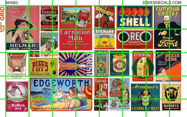 NH063 N SCALE HALF SETS - STEAM ERA ADVERTISING SHELL, EDGEWORTH, OREO, FORD, CARNATION AND MORE