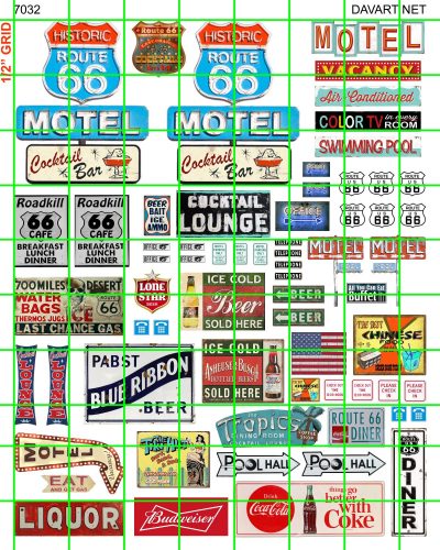 7032 BUSINESS BUILDING SETS - ROUTE 66 SET 2 - MOTEL, LOUNGE, ADVERTISING SIGNAGE