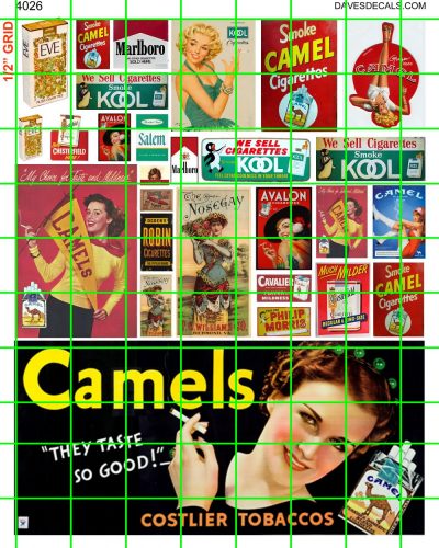 4026 - GAS/OIL - CAMEL KOOL EVE CHESTERFIELD CIGARETTES ASSORTED SIGNAGE