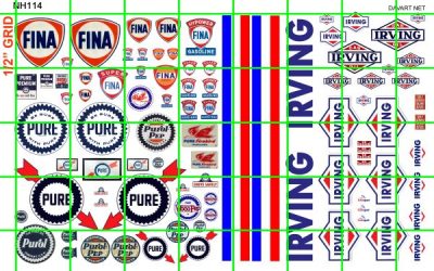 NH114 N SCALE HALF SETS - FINA, PURE GAS, IRVING GAS AND OIL SIGNAGE