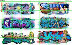 NH122 N SCALE HALF SETS - BOXCAR WALL URBAN GRAFFITI SEXY GIRLS BLUE PURPLE