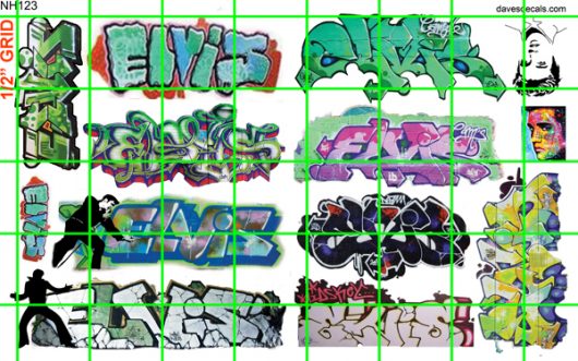 NH123 N SCALE HALF SETS - BOXCAR WALL URBAN GRAFFITI ELVIS