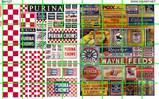NH127 N SCALE HALF SETS - PURINA, WAYNE FEED, SEED, GRAIN, FARM, AG, RURAL