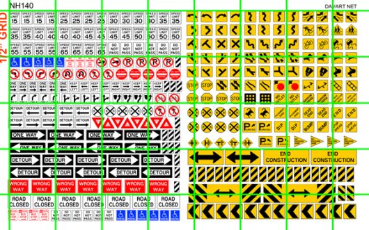 NH140 N SCALE HALF SETS - MODERN HIGHWAY SIGN SET