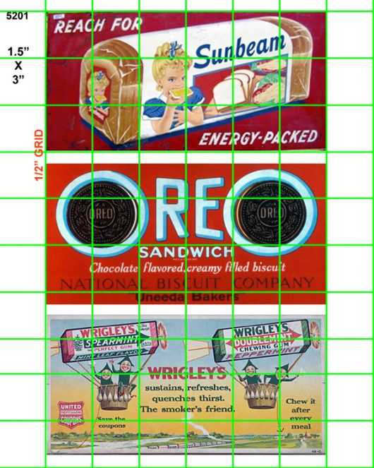 5201 BILLBOARDS - CIRCA 1950's SUNBEAM. OREO, WRIGLEY'S 1.5" X 3"