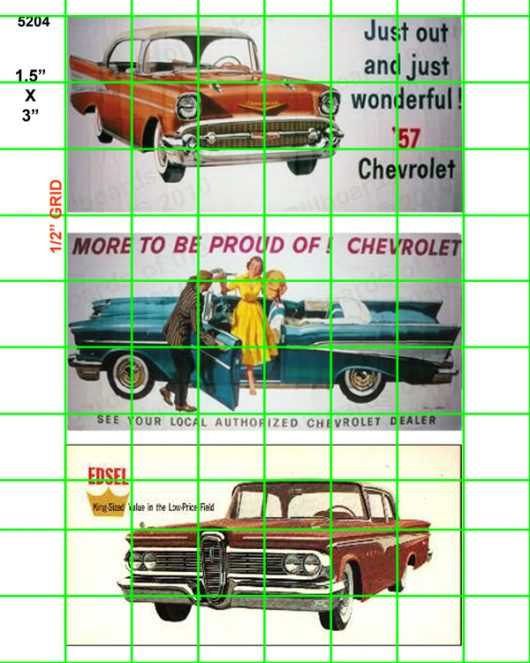 5204 BILLBOARDS - CIRCA 1950's FORD CHEVY AUTO ADVERTISEMENT BILLBOARDS 1.5" X 3"