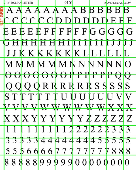 9101 MISC - BLACK 3/16" ROMAN LETTERS