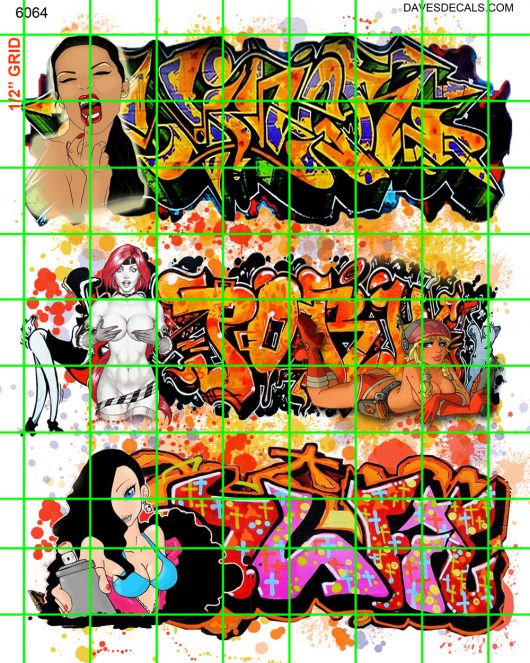 6064 GRAFFITI SET - GRAFFITI GIRLS BOXCAR WALLS URBAN SPLATTER ART ORANGE
