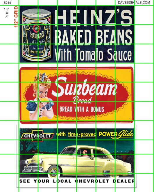 5214 BILLBOARDS - 1.5" X 3" BILLBOARD - MIXED 1950's HEINZ, SUNBEAM, CHEVROLET