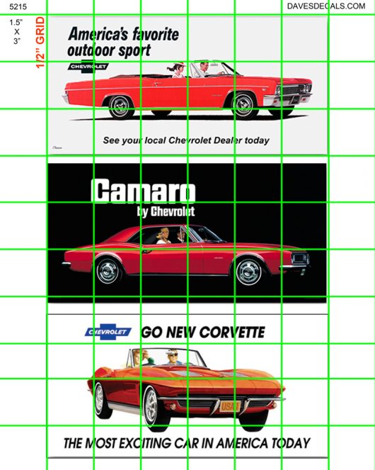 5215 BILLBOARDS - 1.5" X 3" BILLBOARD - MIXED 1960's CHEVROLET MUSCLE CARS