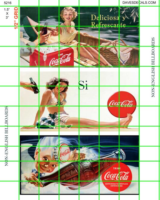 5216 BILLBOARDS - 1.5" X 3" BILLBOARD - MIXED 1950's-60's COKE FOREIGN BILLBOARDS