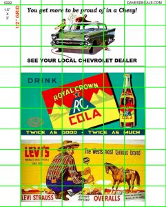 5222 BILLBOARDS - 1.5" X 3" BILLBOARD - MIXED 1950's CHEVROLET, RC COLA, LEVI'S