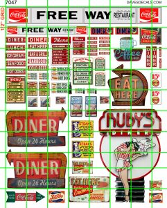 7047 BUSINESS SET - FREE WAY RUBY'S DINER SODA MENU RESTAURANT SIGNAGE MIXES