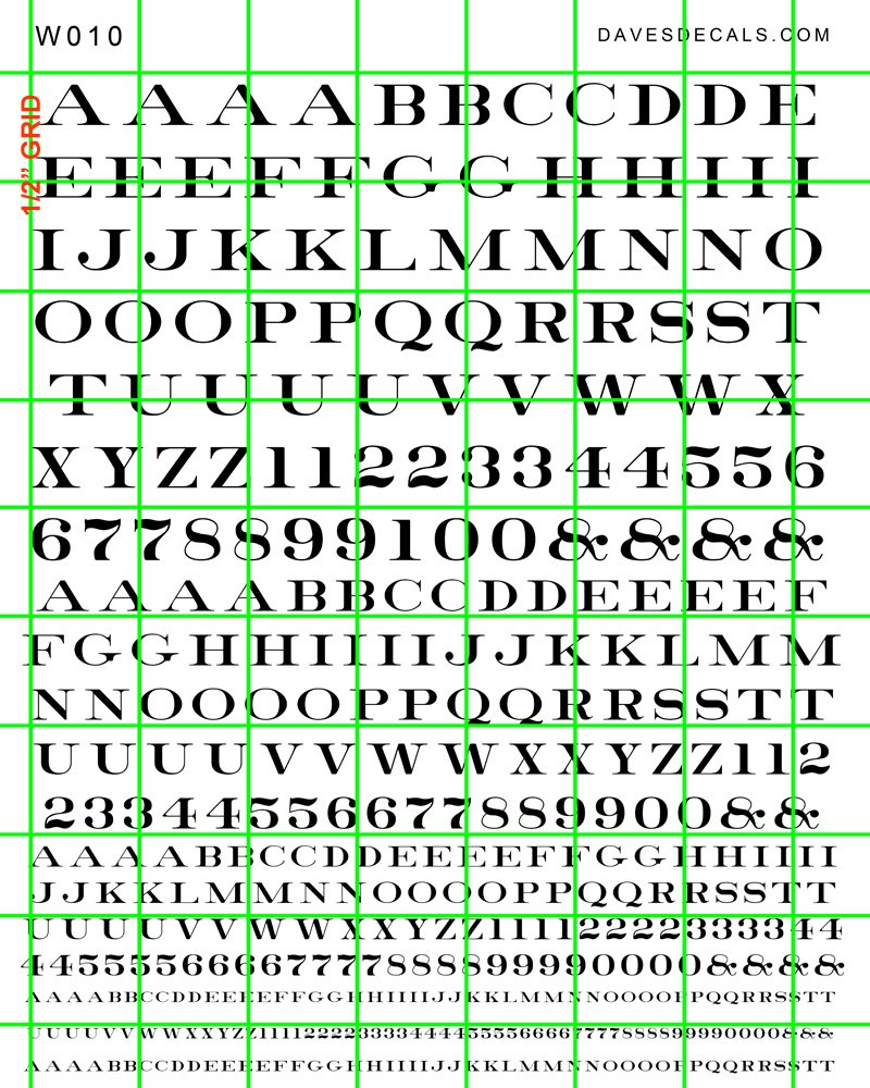 W010 WHITE INK – ASSORTED SIZE RR LETTERS – DAVE'S DECALS, DETAILS & MODELS