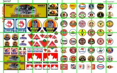 NH167 N SCALE - HUSKY CANADIAN TIRE, ASSORTED GAS/OIL SIGNAGE
