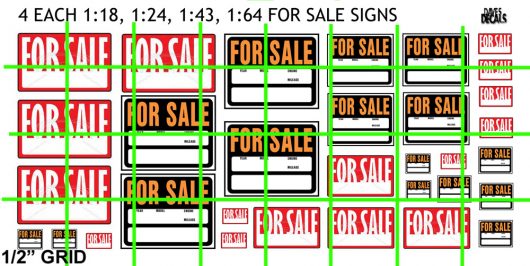 A001 - MISC SIGNAGE - 1:18, 1:24, 1:43, 1:64 FOR SALE SIGNS