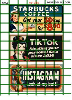 5264 PARODY BILLBOARDS - 1.5" X 3" BILLBOARD - STARBUCKS, TIK TOK, INSTAGRAM